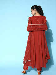 Women Embroidered Sequinned Kurta With Trousers & With Dupatta - Inddus.com