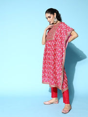 Women Embroidered Thread Work Kaftan Kurta With Trousers - Inddus.com