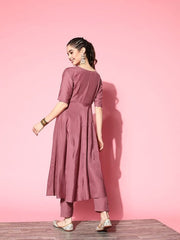 Women Embroidered Thread Work Kurta with Trousers - Inddus.com