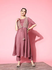 Women Embroidered Thread Work Kurta with Trousers - Inddus.com