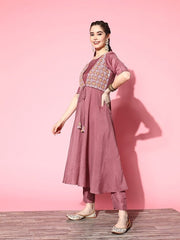 Women Embroidered Thread Work Kurta with Trousers - Inddus.com
