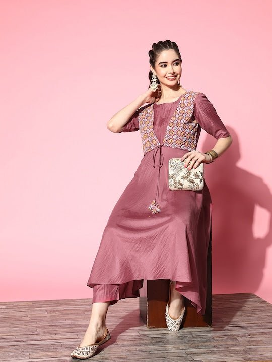 Women Embroidered Thread Work Kurta with Trousers - Inddus.com