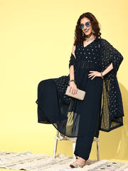 Women Ethnic Motifs Embroidered Regular Sequinned Kurta with Palazzos & Dupatta - Inddus.com