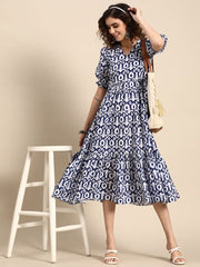 Women Ethnic Motifs Printed Fit and Flare Midi Dress - Inddus.com