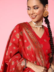 Women Ethnic Motifs Silk Blend Ethereal Embroidery Kurta Set - Inddus.com