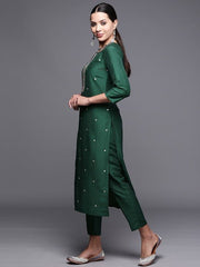 Women Ethnic Motifs Yoke Design Kurta With Trousers - Inddus.com