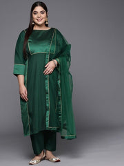 Women Ethnic Motifs Yoke Design Straight Kurta with Trousers & With Dupatta - Inddus.com