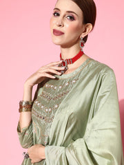 Women Floral Chanderi Silk Ethereal Embroidery Kurta Set - Inddus.com