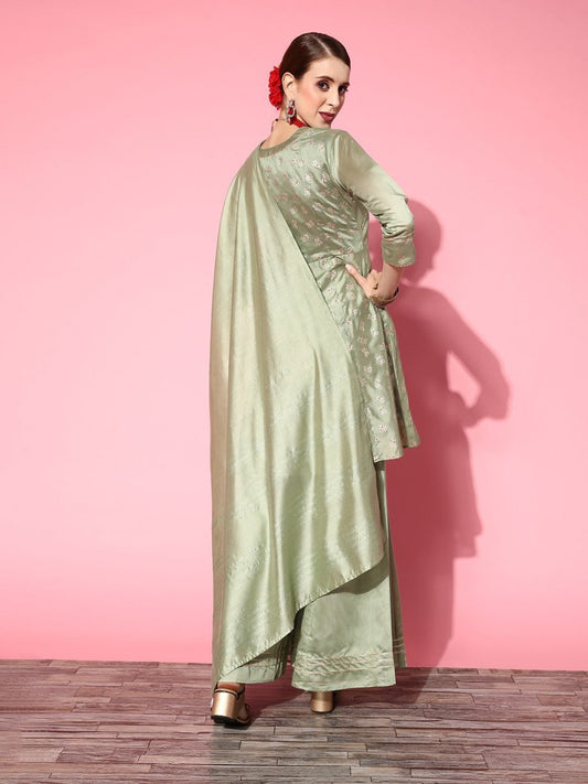 Women Floral Chanderi Silk Ethereal Embroidery Kurta Set - Inddus.com