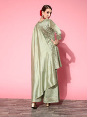 Women Floral Chanderi Silk Ethereal Embroidery Kurta Set - Inddus.com