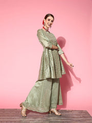 Women Floral Chanderi Silk Ethereal Embroidery Kurta Set - Inddus.com