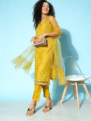 Women Floral Embroidered Kurta with Trousers & Dupatta - Inddus.com