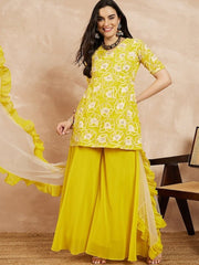 Women Floral Embroidered Regular Kurta with Palazzos & With Dupatta - Inddus.com