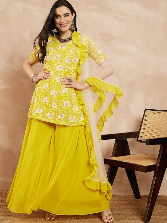 Women Floral Embroidered Regular Kurta with Palazzos & With Dupatta - Inddus.com