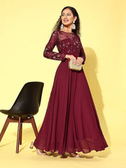 Women Floral Embroidered Sequined Fit & Flare Ethnic Dress - Inddus.com