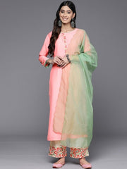 Women Floral Embroidered Thread Work Kurta with Palazzos & With Dupatta - Inddus.com
