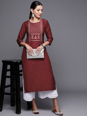 Women Floral Embroidered Yoke Design Kurta - Inddus.com