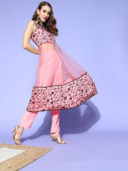 Women Floral Net Swirling Volume Kurta Set - Inddus.com