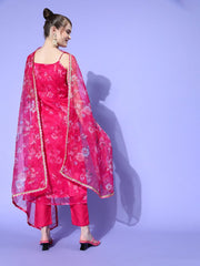 Women Floral Organza Print Parade Kurta Set - Inddus.com