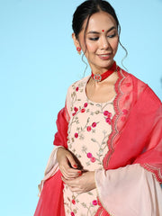 Women Floral Poly-Georgette Ethereal Embroidery Kurta Set - Inddus.com