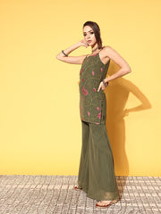 Women Floral Poly Georgette Ethereal Embroidery Kurta Set - Inddus.com