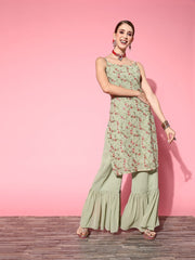 Women Floral Poly-Georgette Ethereal Embroidery Kurta Set - Inddus.com