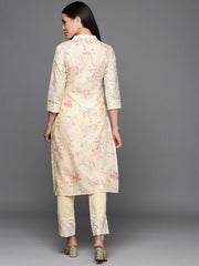 Women Floral Print with Embroidery Chikankari Cotton Kurta with Trousers - Inddus.com