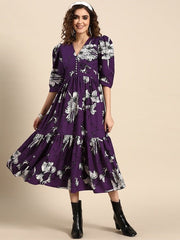 Women Floral Printed A-Line Dress - Inddus.com