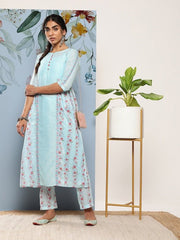 Women Floral Printed A-Line Kurta With Trousers - Inddus.com