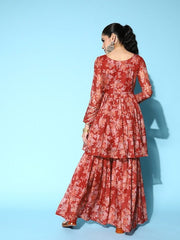 Women Floral Printed Gotta Patti Kurti With Sharara - Inddus.com