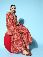Women Floral Printed Gotta Patti Kurti With Sharara - Inddus.com