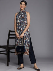 Women Floral Printed Halter Neck Kurta With Trousers - Inddus.com
