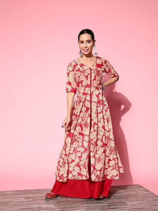 Women Floral Printed High Slit Kurta with Palazzos - Inddus.com