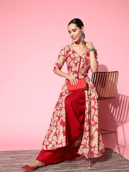 Women Floral Printed High Slit Kurta with Palazzos - Inddus.com