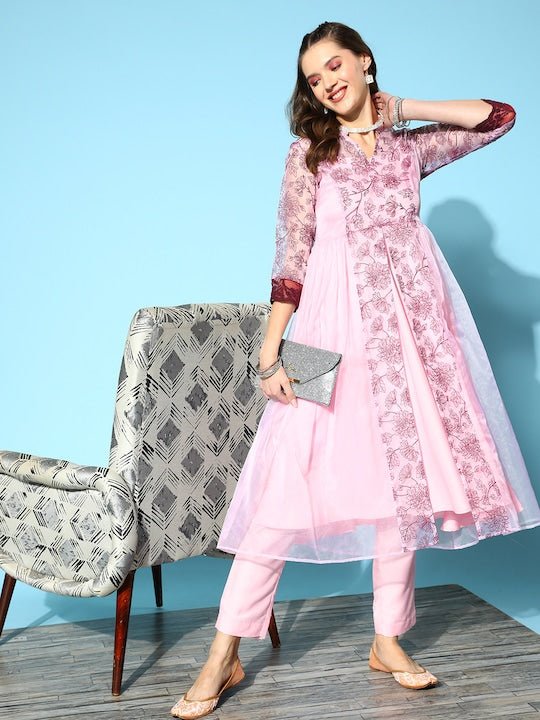 Women Floral Printed High Slit Kurta with Trousers - Inddus.com