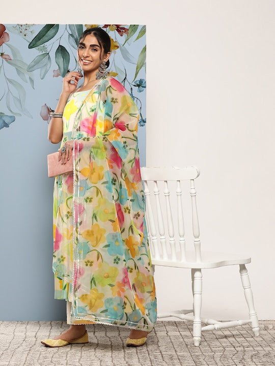 Women Floral Printed Kurta With Trousers & Dupatta - Inddus.com