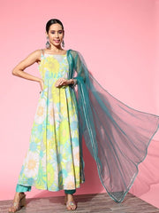 Women Floral Printed Kurta with Trousers & With Dupatta - Inddus.com