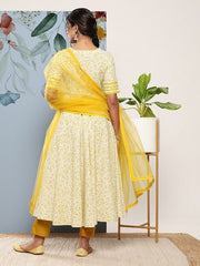 Women Floral Printed Thread Work Kurta With Trousers & With Dupatta - Inddus.com