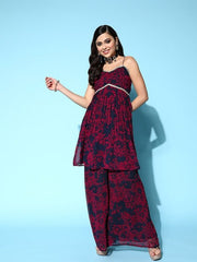 Women Floral Printed Thread Work Kurti With Palazzos - Inddus.com