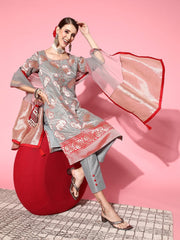 Women Floral Silk Blend Ethereal Embroidery Kurta Set - Inddus.com