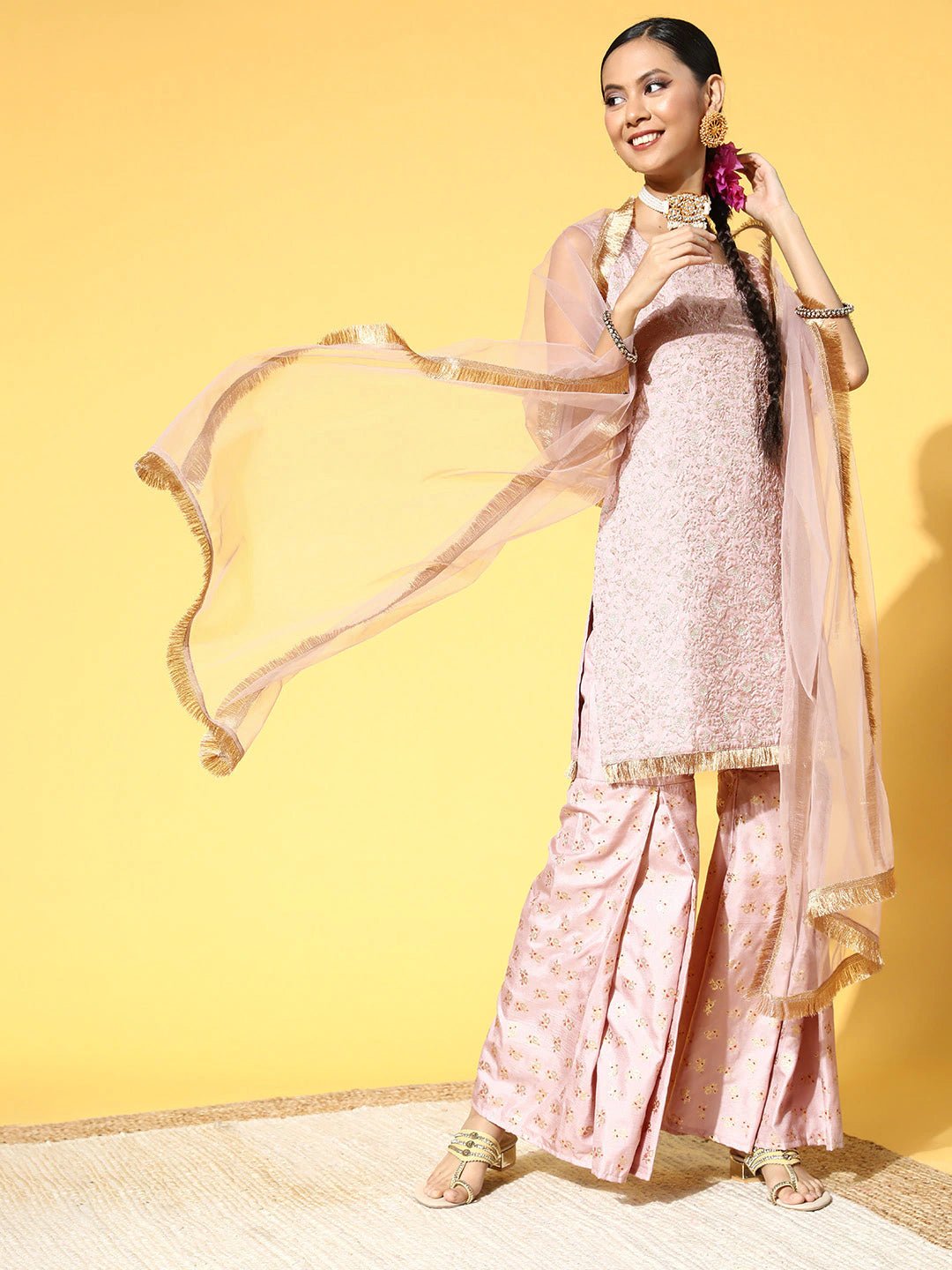 Women Floral Silk Blend Ethereal Embroidery Kurta Set - Inddus.com