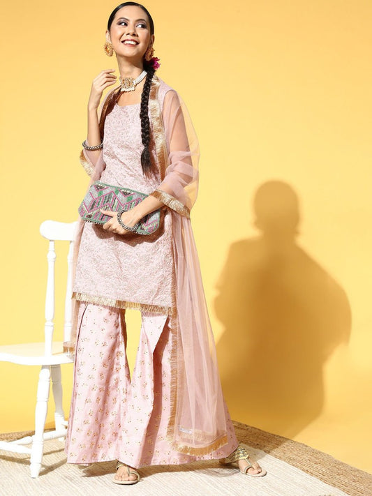 Women Floral Silk Blend Ethereal Embroidery Kurta Set - Inddus.com