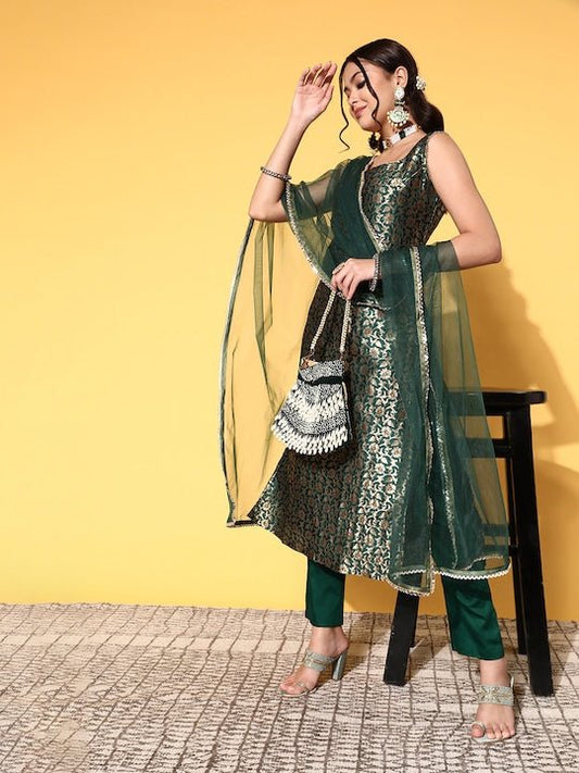 Women Floral Silk Blend Spaghetti Straps Kurta Set - Inddus.com