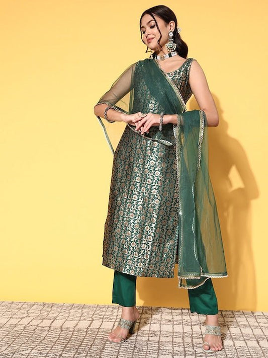 Women Floral Silk Blend Spaghetti Straps Kurta Set - Inddus.com