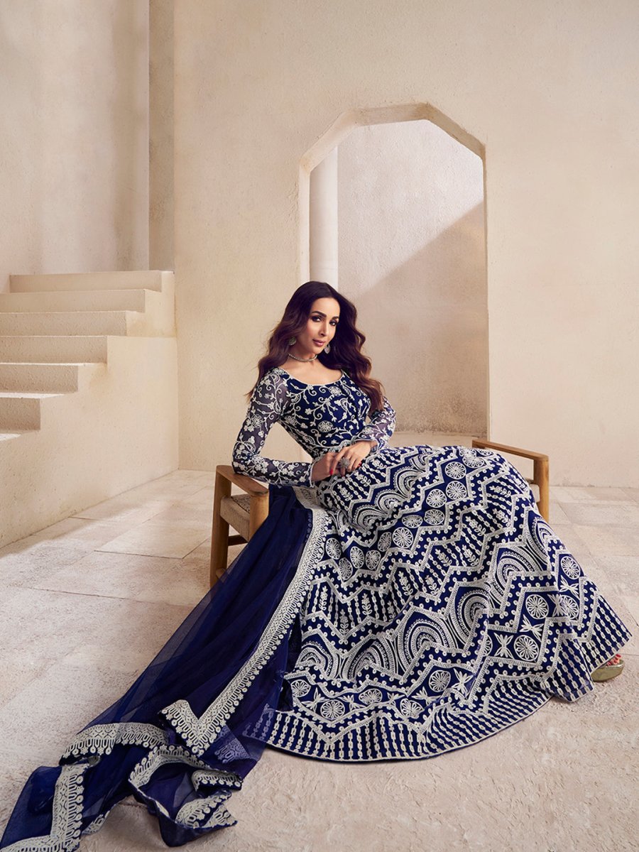 Women Floral Thread Embroidered Anarkali Kurta with Dupatta - Inddus.com