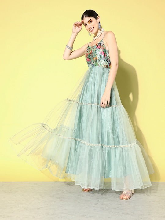 Women Floral Thread Work Embroidered Ethnic Dress - Inddus.com