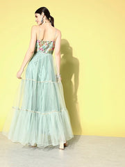 Women Floral Thread Work Embroidered Ethnic Dress - Inddus.com