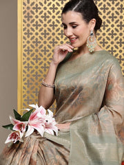 Women Floral Woven Design Saree with Blouse Piece - Inddus.com