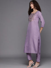 Women Floral Yoke Design Sequinned Kurta with Trousers - Inddus.com