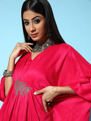 Women Fuchsia Solid New Age Kaftan Dress - Inddus.com